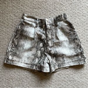 Snake print texture faux material high waisted shorts